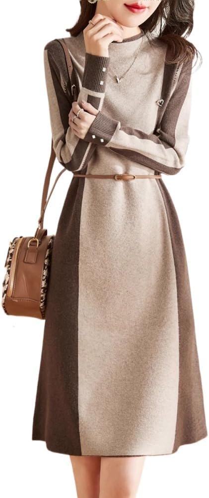 LIXINGHEITANG Knitted Dress Color Loose Slimming - Sweater mid-Length Skirt for Women