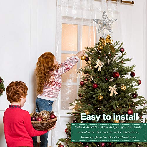 Aoriher 20 Light 10 Inches Christmas Star Tree Toppers Battery Operated Tree Topper with 20 Mini LED Lights for Christmas Holiday Seasonal Decoration (Silver)