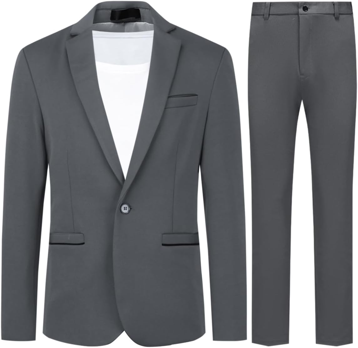 Allthemen Heren 2-delig Pak Casual 1 Knop Dressoir Pakken Effen Kleur Stijlvol Bruiloft Pak, Donkergrijs, L