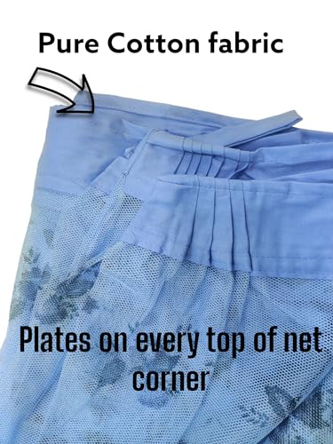 Image of ANS Floral Mosquito Net for Bed with Cotton Border | King Size 7 x 7 ft | Breathable Free Air Flow Mesh | Hanging Bed Net for Mosquito Protection (Sky Blue)