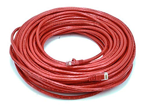 Monoprice Cat6 Ethernet Patch Cable - Network Internet Cord - RJ45, Stranded, 550Mhz, UTP, Pure Bare Copper Wire, 24AWG, 100ft, Red