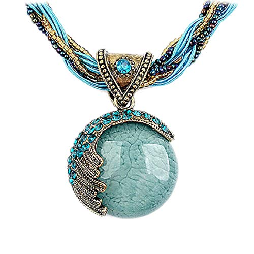 Harlorki Women Lady Bohemian Style Statement Necklace Shiny Rhinestone Turquoise Pendant Collar