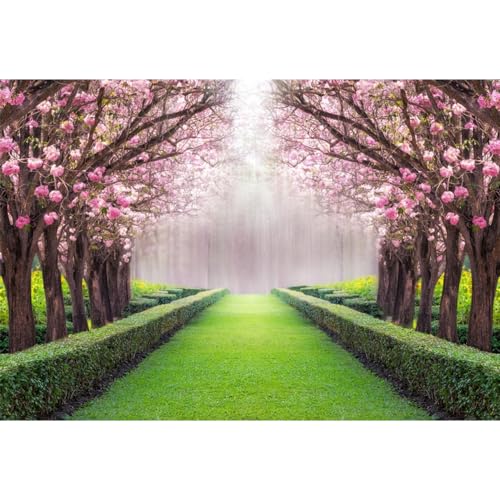 Leowefowa Vinyl 15x10ft Spring Backdrop Valentine's Cherry Blossom Green Grass