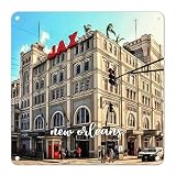 WoGuangis Plaque murale en métal souvenir de paysage urbain - USA City New Orleans Farmhouse Signs - Ville américaine en Louisiane State Men Cave Signs pour bureau, magasin, bar - 25,4 x 25,4 cm
