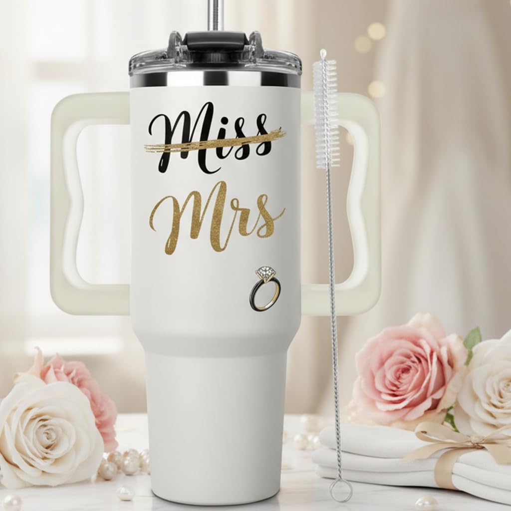 40oz Stainless Steel Tumbler - Insulated Water Bottle, Miss to Mrs Cup, Bridal Shower & Engagement Gift, Wedding & Bachelorette Party Present