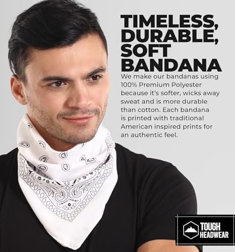 Image of Tough Headwear Large Bandana Headband - Handkerchief Bandanas for Men & Women - Paisley Bandana Pack - Cowboy Scarf