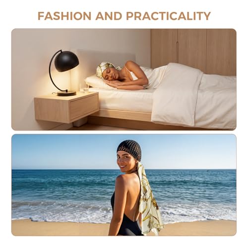 Wrap Cap Hair Net And Scarf, 2 In 1 Heatless Silk Press Wrap, Adjustable Silk Shower Cap For Sleeping, Hair Wraps Net For Women Black Hair Care, Wraps Cap Bonnet Attached,Durag (Bohemia)