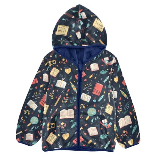 Books Pens Stationery Girls Fleece Jacket Girls Fall Jacket Boys Coats Zip Up Hoodie Children Sherpa Warm Outerwear 2-10T