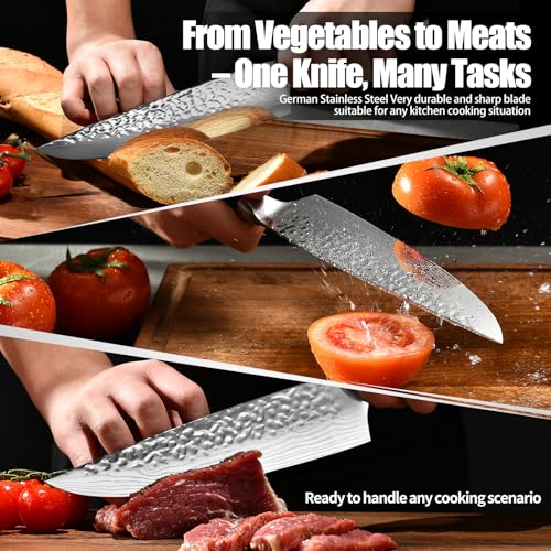 8″ Chef Knife Japanese 7CR13 Steel – Triple-Rivet Black Pakkawood Handle with Extra Forging Process, Gifts for Women/Men, Birthday and Mom/Dad, Kitchen Gadgets with Premium Gift Box