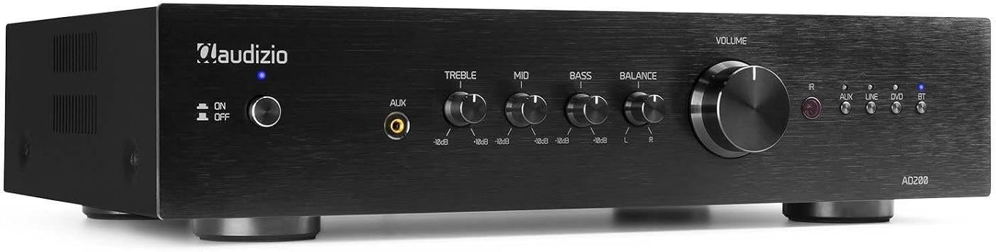 Audizio AD200B 2-Channel HiFi Stereo Amplifier, Home Audio Amplifier, High-Performance Home Stereo Amplifier with 200W Power Output, RCA and Bluetooth Connectivity, Sleek Black Design