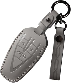 Leather Key Fob Case Compatible with Changan CS35 CS55 CS75 Plus Eado UNI-T UNI-K Protective Car Key Cover Fit for Oushang Oshan X5,X7 EV, Grey 4 Buttons