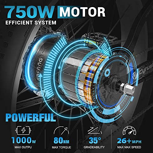 Cyrusher Xf900 Electric Bike,750W Bafang Motor Ebike With 48V 17Ah Removable Battery,26" Fat Tire Electric Mountain Bike,28 Mph 7-Speed And Motorcycle-Style Dual Shock Absorber #TOP2