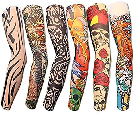 Aenon Fashion Men Boys Sun Protection Fake Tattoo Print Arm Sleeves for Bike Lovers and Cycle Riders (Random Designs)