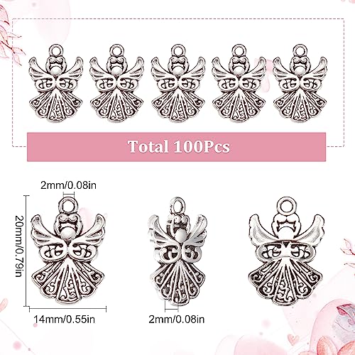 SUNNYCLUE 1 Box 100Pcs Angel Charms Tibetan Style Angels Charm Antique Silver Alloy Christmas Wing for jewellery Making DIY Keychain Earrings Easter Thanksgiving Party Favor Gift - Image 2