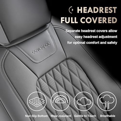 Image of Coverado Leather Seat Covers Full Set Fit for Ford F150 F250 F350 F450, Waterproof Ford F150 Truck Seat Covers Fit for 2015-2026 F150 and 2017-2026 F250 F350 F450 (Gray)