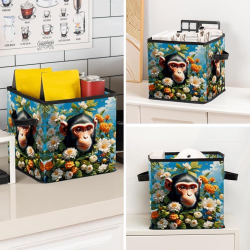 Boîte de rangement pliable fleur et singe finitions cuir - 8