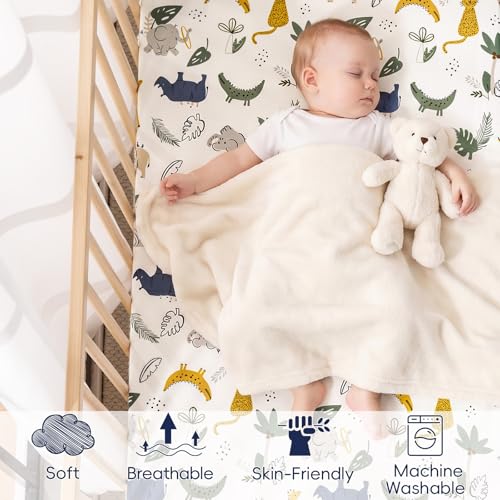 Image of PHF Soft Crib Sheet Fitted, 2 Pack Baby Sheets for Boys Girls, 28x52x9 in Fits Standard Crib and Toddler Mattresses, Silky Comfy Breathable Polyester Baby Mattress Sheets, Forest & Animal