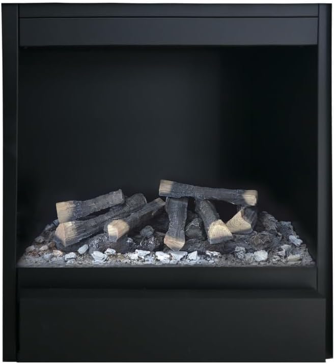 Icons representing remote control, heating, water vapor, and plug & play features of the Xaralyn fireplace