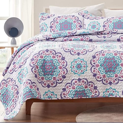 SLEEP ZONE 3-Piece Printed Quilt Set - Full/Queen Size - Lightweight Reversible Bedding Coverlet Set for All Season (Classic Circle Pattern), Full/Queen (90x96 inch | 2 Pillow Shams) - image 1