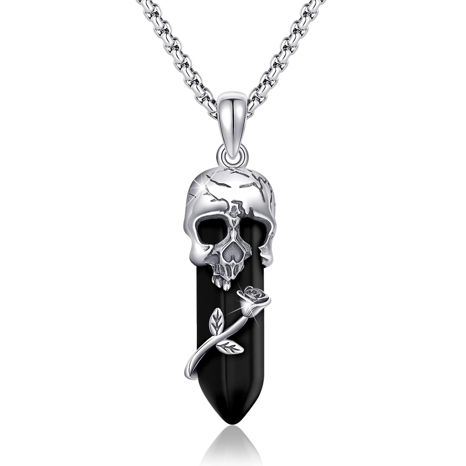Silver Skull Birthstone Necklace Gothic Pendant Gothic Jewelry For Women