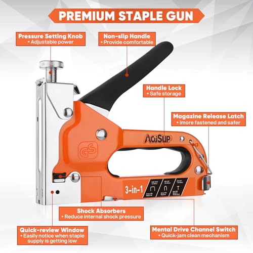 AojSup 3 in 1 Heavy Duty Staple Gun Set with 2100 Staples, Manual Nailer Power Adjustment, Upholstery Stapler for Fixing Material, Decoration, Carpentry and Furniture 8 AojSup 3 in 1 Heavy Duty Staple Gun Set with 2100 Staples, Manual Nailer Power Adjustment, Upholstery Stapler for Fixing Material, Decoration, Carpentry and Furniture - Image 8