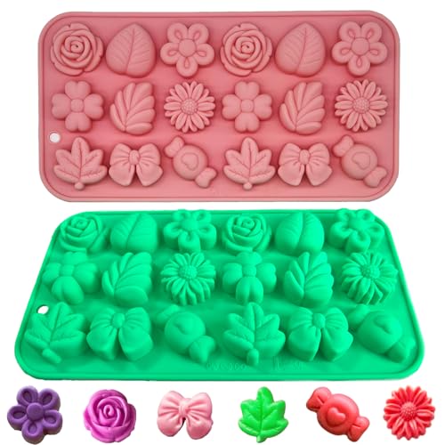 Candy Molds Silicone - 2Pcs Silicone Gummy Daisy Flower/Tulip Flower/Bow Tie/Leaf Candy Mold for...
