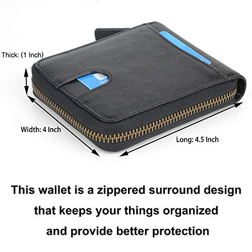 Genuine Leather Zipper Wallet With Coin Pocket, RFID Blocking Zip Around Front Pocket Bifold Wallet, Gift for Men4