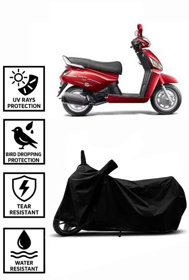 Image of Sheild Heavy Duty Waterproof Scooty & Bike Cover for Mahindra Gusto - UV Resistant, Dustproof & Rain Protection, All-Weather Outdoor Cover for Bikes & Scooty with Buckle Straps(Black)