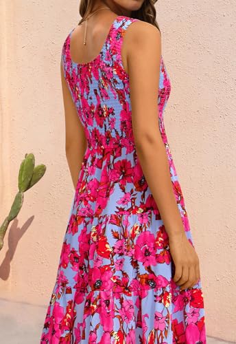 Image of PRETTYGARDEN Smocked Tank Floral Maxi Dresses for Women 2026 Wedding Guest Dress Sleeveless Flowy Long Sundress with Pockets
