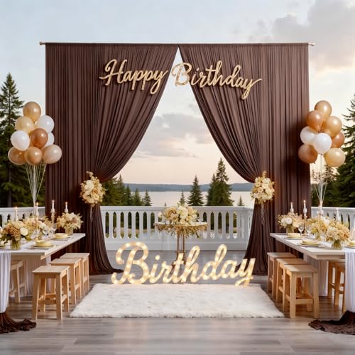 Image of 50ftx12ft Brown Backdrop Curtains for Parties, Wrinkle Free Polyester Brown Photo Backdrop Drapes 10 Panels 12 ft Long Back Drop Cloth for Wedding Birthday Photography Background Party