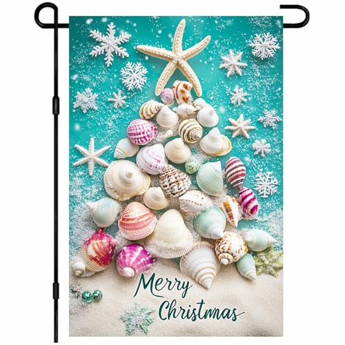 Image of BlissYard Christmas Seashell Tree Garden Flag 12x18 Inch Polyester