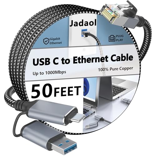 Câble USB C vers Ethernet 15m Gigabit 1 Gbit/s Plug and Play en nylon tressé robuste