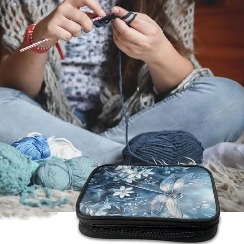 Image of Dragonfly Crochet Hook Case Portable Floral Crochet Storage without Hooks and Accessories Organizer for Knitting Needles Supplies