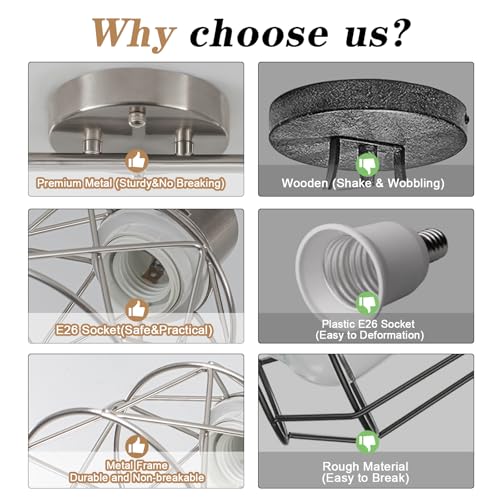 Image of BUXVRCS Adjustable Multi-Directional Brushed Nickel Light Fixtures, Semi Flush Mount Ceiling Light, Kitchen Light Fixtures Ceiling Mount, Geometric Metal Cage Industrial Spotlight Fixtures