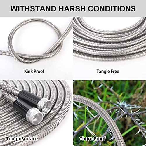 Fienvo Metal Garden Hose 100Ft With Super Tough And 304 Flexible Stainless Steel Garden Hose,Heavy Duty Water Hoses Outdoor,No Kinks And Tangles (100Ft) #TOP2