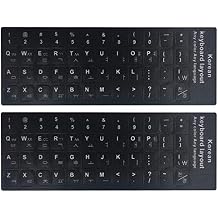 2PCS Universal Korean Keyboard Stickers, Matte Replacement Korean Keyboard Stickers with White Font on Black Background for Laptops and Desktops, Keyboard Alphabet Stickers