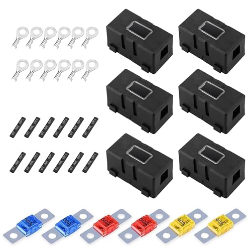 6 Stück Midi Sicherungshalter: Kfz Auto-Sicherungshalter mit 40A 50A 60A Mega Sicherung Hochstromsicherung ANS für PKW LKW Boot Wohnwagen Fahrzeuge 12V/24V