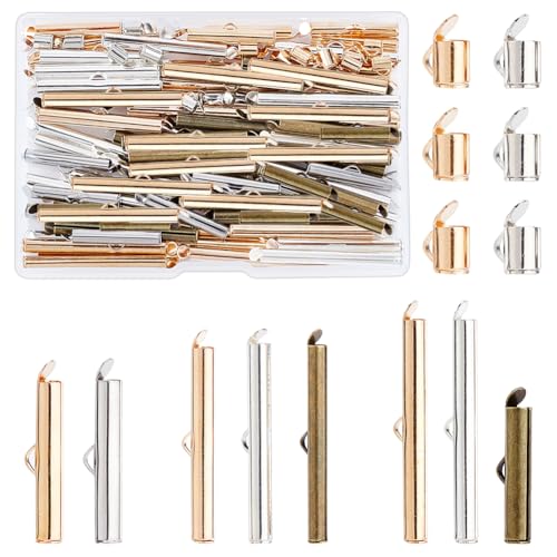 PH PandaHall 10 Styles Fermoir à glissière, 100pcs Embouts pour tubes de bijouterie Fermoir pour tubes en laiton Terminateurs de sertissage pour perles de rocaille Perles de taille Collier multi-fil