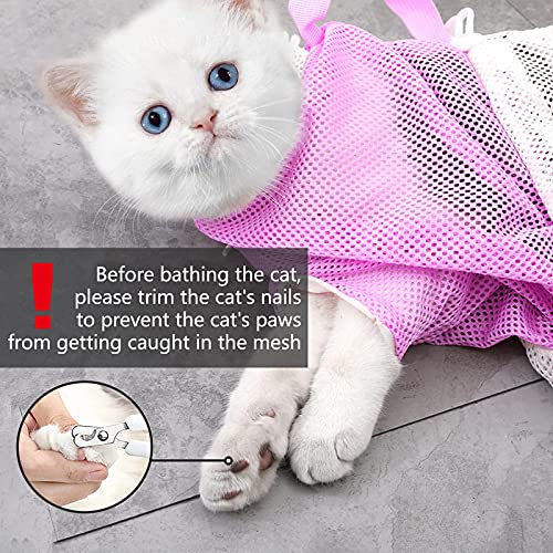 Image of KlerRoem Cat Bathing Bag, Adjustable Anti-bite and Anti-Scratch Cat Shower Mesh Grooming Bag for Pet Dogs and Cats, Includes Pet Nail Clipper, Nail File, Grooming Glove, and Cat Shell Comb