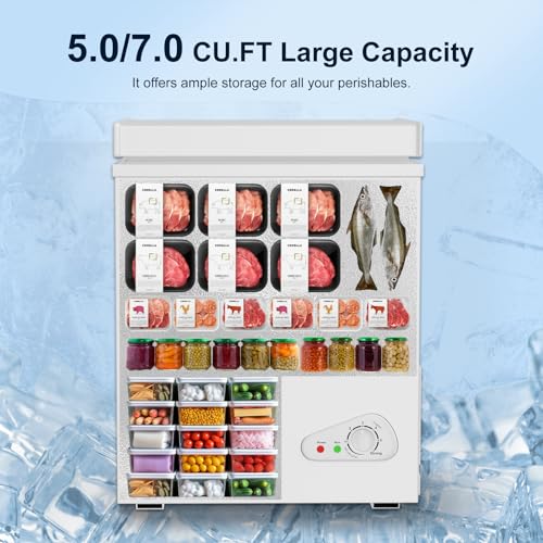 Image of 7.0 Cu Ft Chest Freezer - Compact Deep Freezer with 7-Level Thermostat, Removable Basket & Top Opening, for Home Kitchen(White,7.0)
