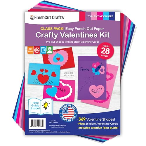 397-Piece Valentine’s Day Punch-Out Paper Craft Kit for Kids, Precut Cardstock Shapes for DIY Valentine Cards, Classroom Exchange, Gift Tags, Party Crafts & Card Making