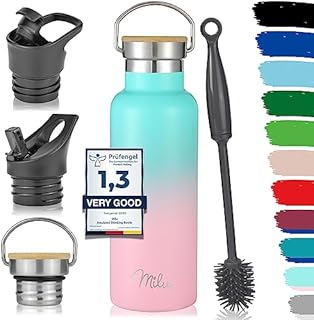 Milu kubek termiczny ze stali nierdzewnej na wynos 500ml, 750ml, 1000ml (+3 pokrywy) - termos butelka ze słomką, izolowana butelka na wodę, szczelna izolowana butelka dwuwarstwowa, gazowana (Czarny, 750ml)