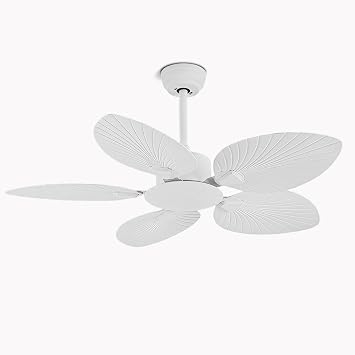 Tropical White Ceiling Fan No Light Vintage Quiet Ceiling Fans With Remote Control 6 Speeds Ceiling Fans Without Lights 5 Palm Leaf Blades For Patio Bedroom Living Room