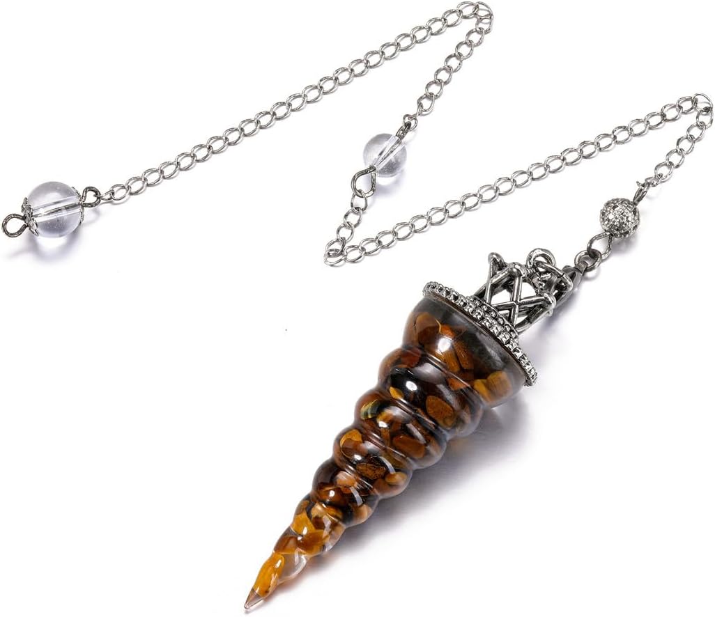 PESOENTH Péndulo de ojo de tigre para radiestesia de cristal de adivinación con piedra preciosa roscada cristales curativos colgante de punto de