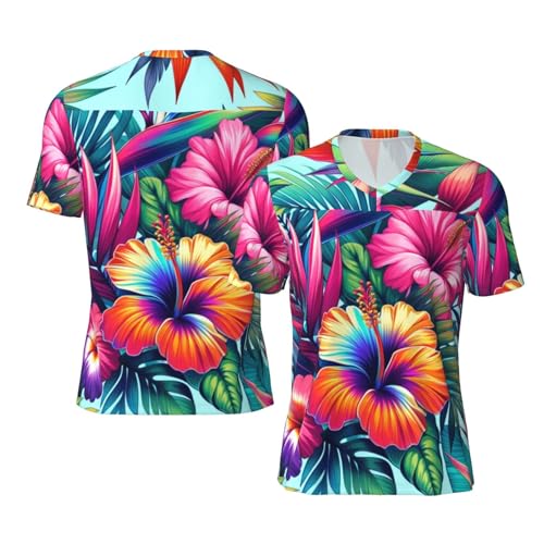 Stylish Athletic Sports Jersey Hibiscus-Bird-Lush-Palm Men's Rugby Jersey Xx-Large Black