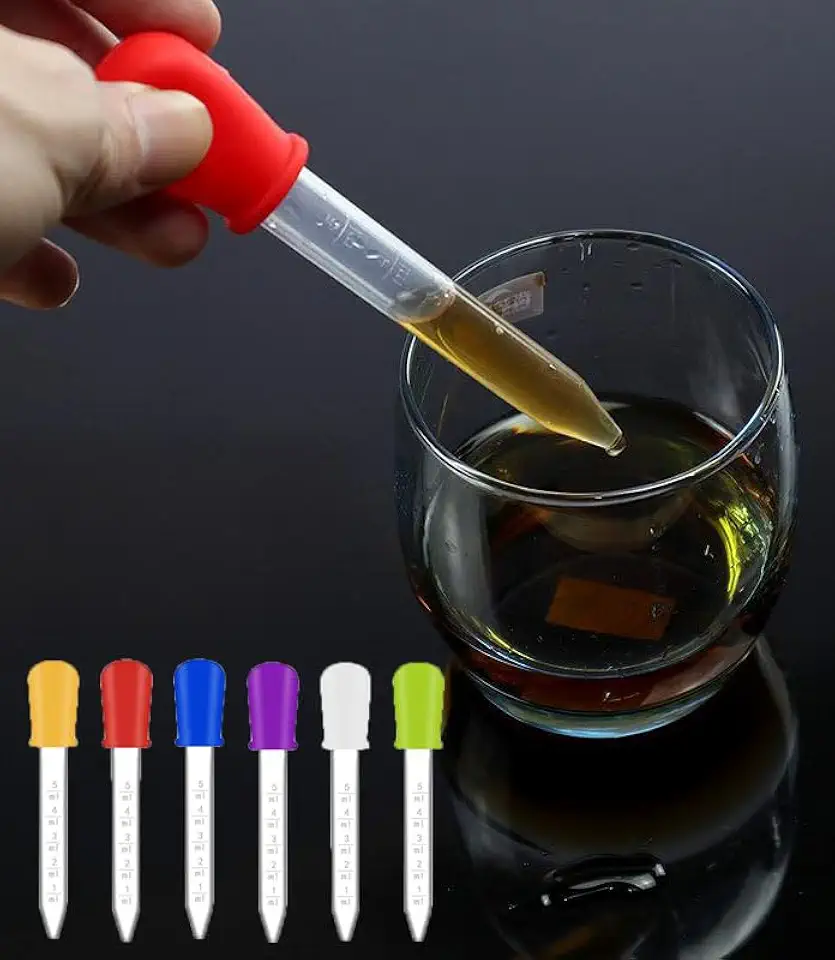 6 conta-gotas de líquido de 5 ml com marca de medidas - conta-gotas de transferência de pipetas de silicone e plástico com ponta de lâmpada para doces, óleo de cozinha, fabricação de gomas - Pipeta de