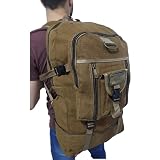 Mochila Masculina em Lona 50L Reforçada para Viagem Trilha Camping Motoboy Trabalho Esporte Bagagem de Mão com Compartimentos e Zíper Expansível(Marrom)