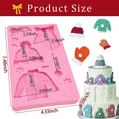 Christmas Knitted Sweater Fondant Mold, Glove Hat Cake Decorating Silicone Mold, Candy Craft Chocolate Candy Mold, Cookies, Bread, Mousse, Butter Baking Tools, Polymer Clay, Epoxy Resin, Color Random #TOP6