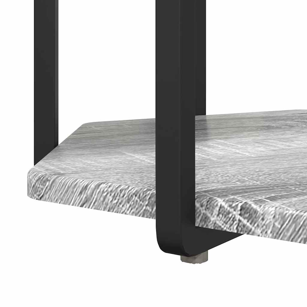 Juego de 2 mesas auxiliares con estante, color gris, diseño industrial, mesa de centro de madera y metal, mesa cuadrada para salón y dormitorio