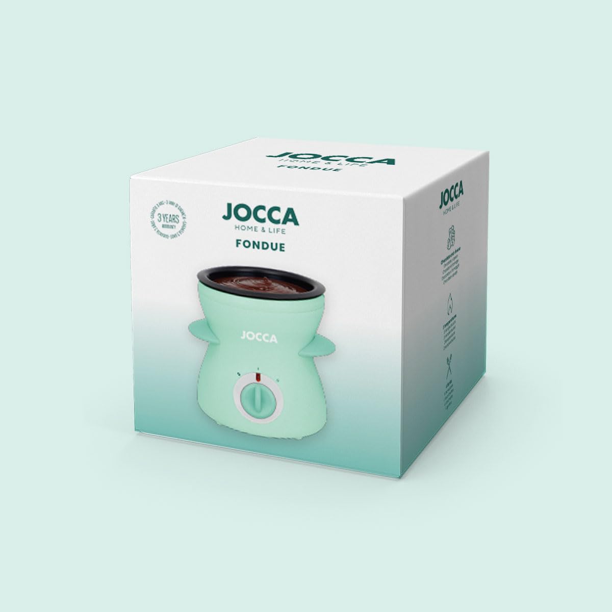 Jocca - Mini fondue eléctrica 350 ml | 2 niveles de temperatura | Recipiente antiadherente extraíble | 4 tenedores incluidos | Color turquesa | Diseño compacto Línea Sweet